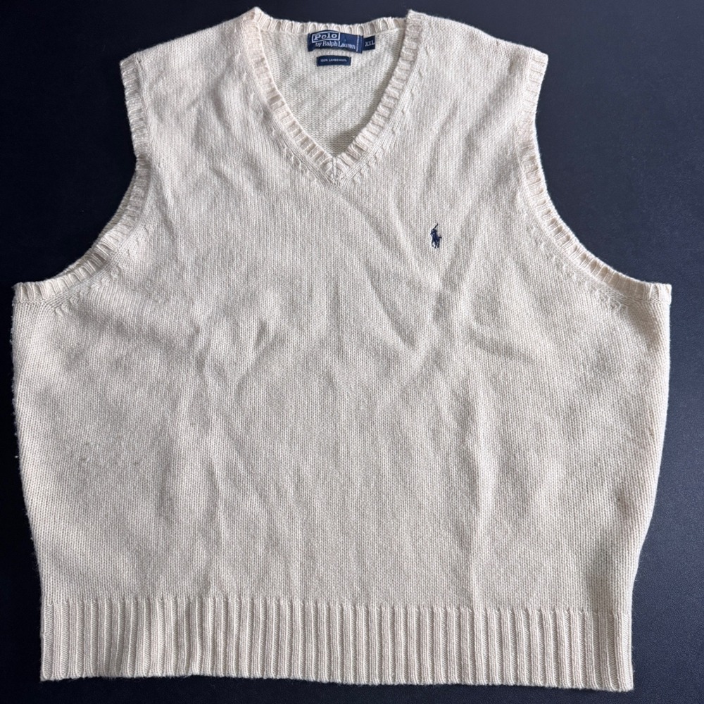 Polo Ralph Lauren Mens XXL Sweater‎ Vest Cream V-Neck 100% Lambswool